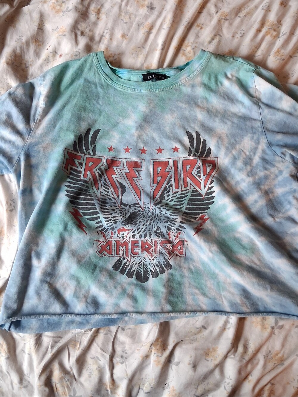 freebird America Tie-Dye Crop T-Shirt - Aqua/Blue